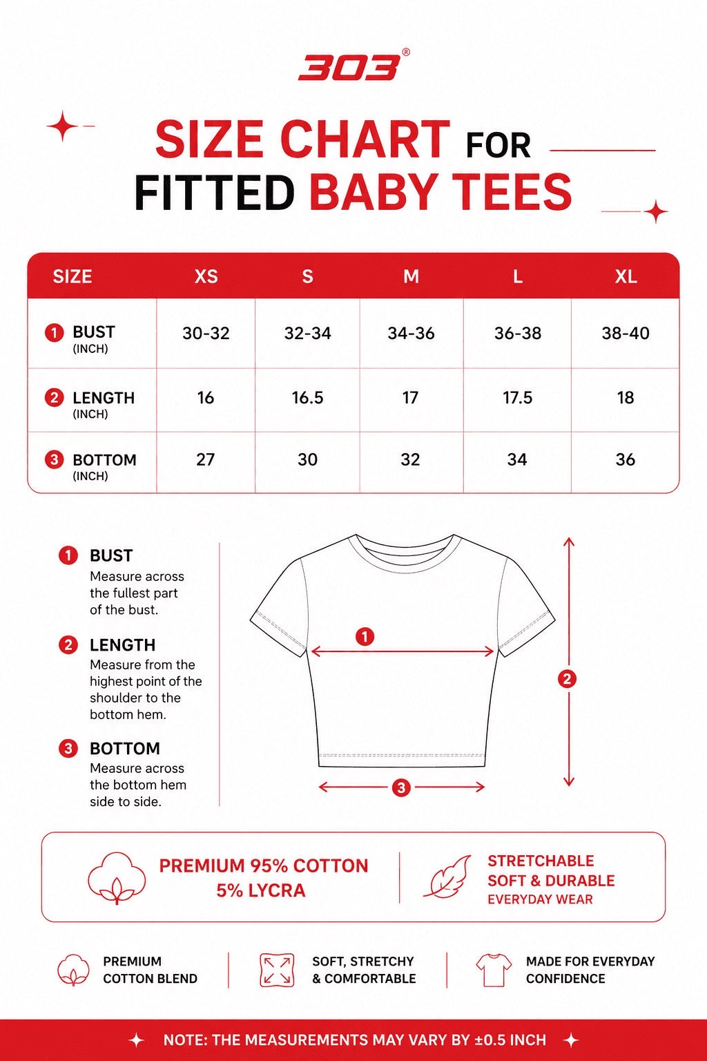 303 size chart for fitted baby tees