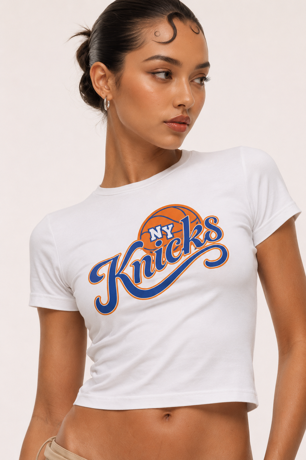 NY Knicks White Baby Tee |  Women's Baby Tee | Crop Top