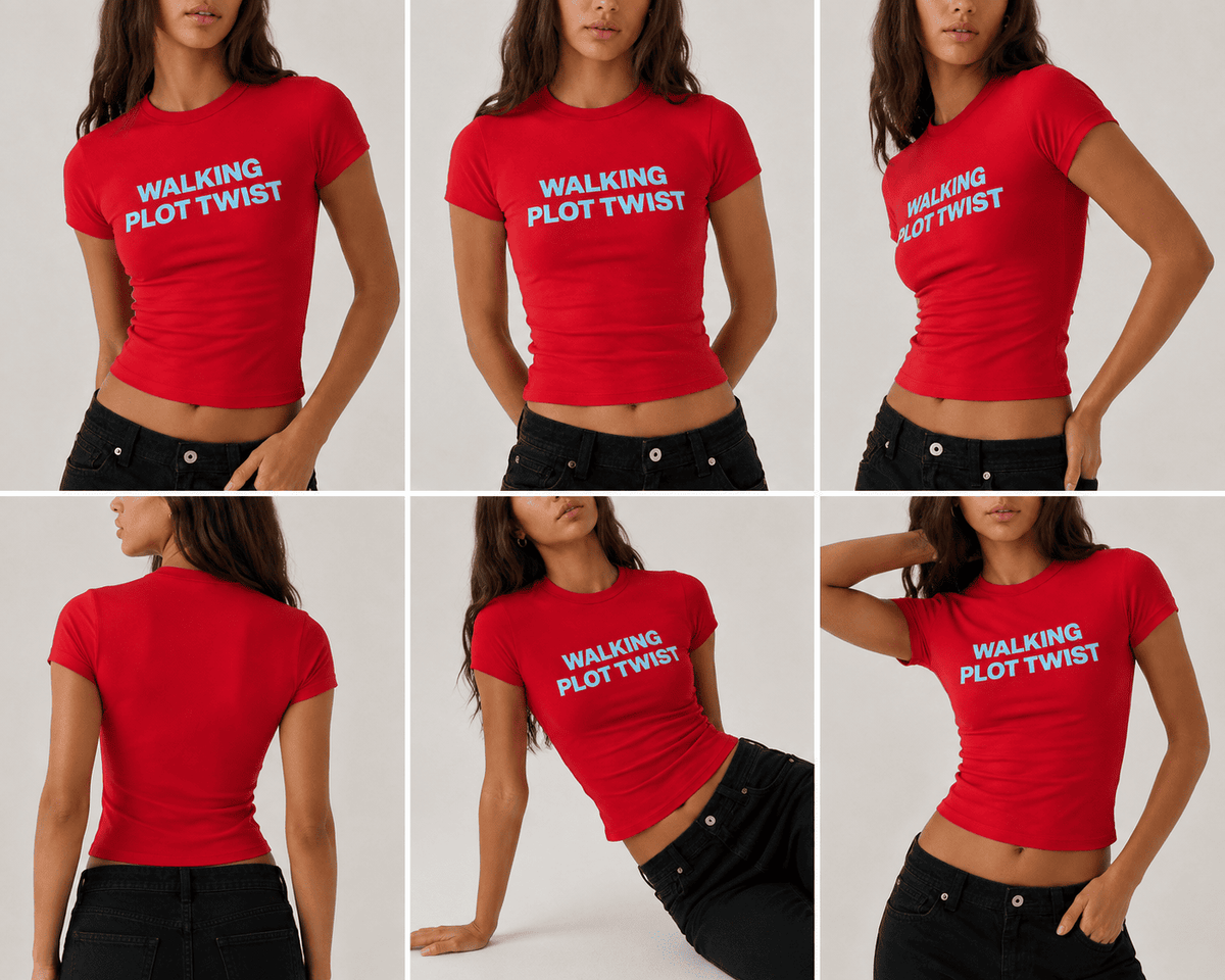 Walking Plot Twist Red Baby Tee | Fitted Graphic Crop Top for Women