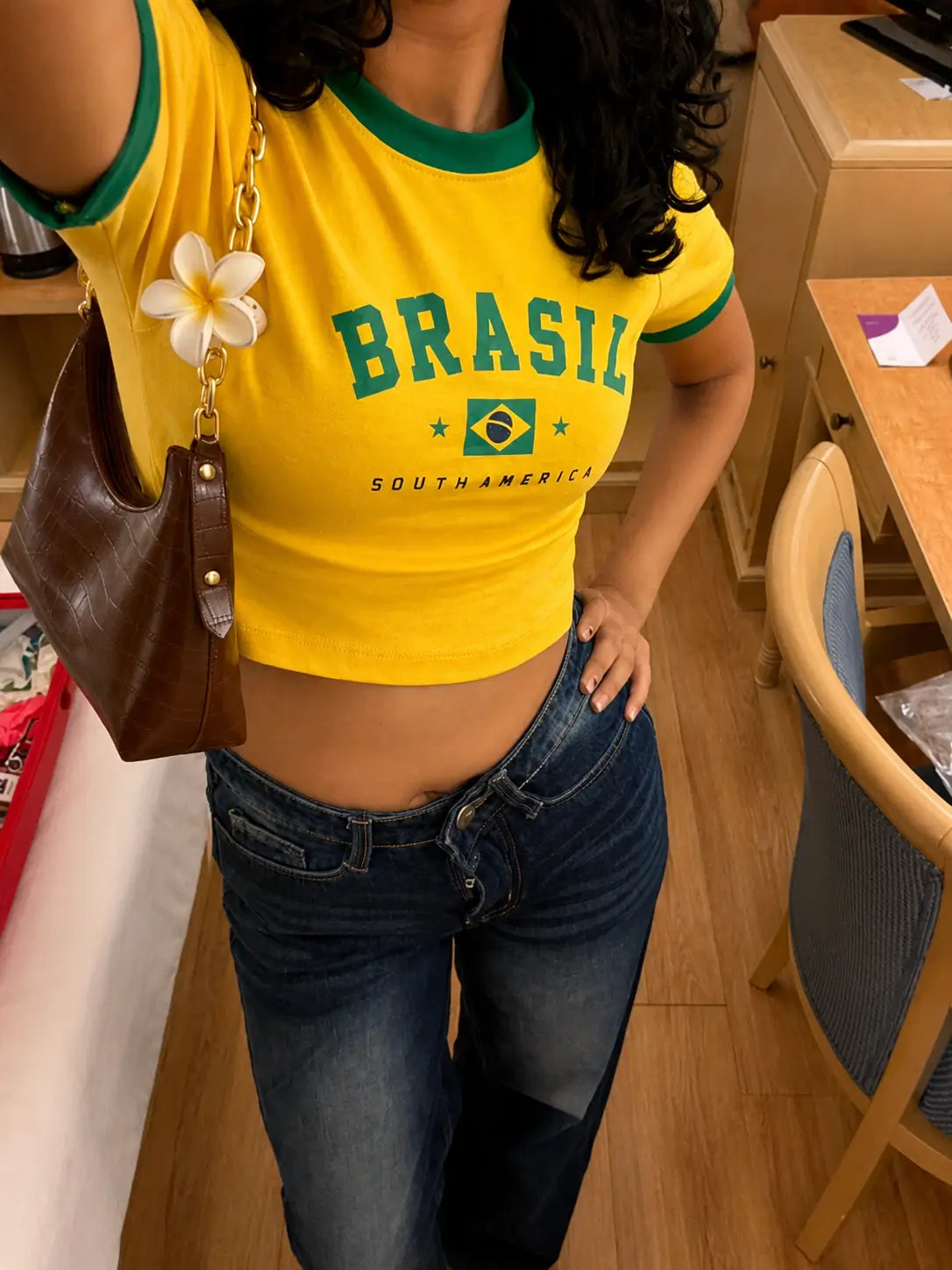 Brasil Yellow Baby Tee for Women | Vintage Y2K Graphic Crop Top | 303