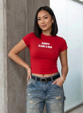 Always Blame A Man Baby Tee – Red Fitted Crop Top for Women | physical by 303™ (formerly 303)
