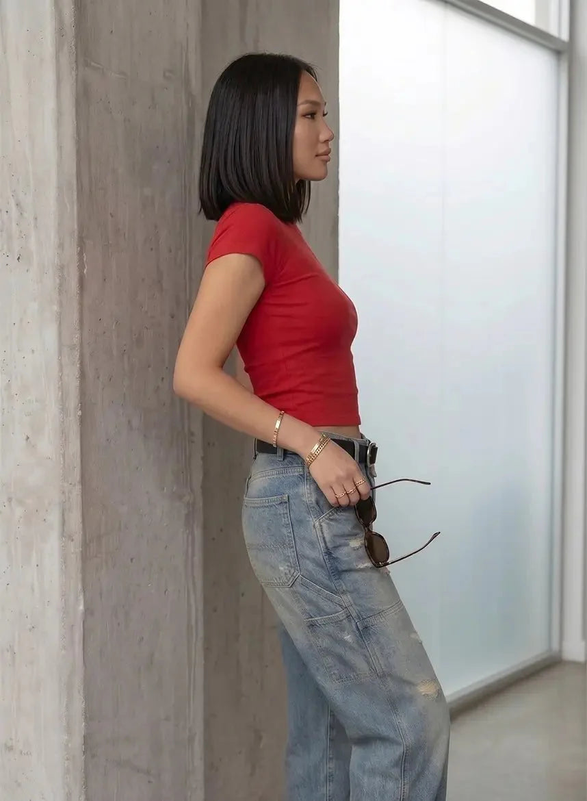 Always Blame A Man Baby Tee – Red Fitted Crop Top for Women | physical by 303™ (formerly 303)