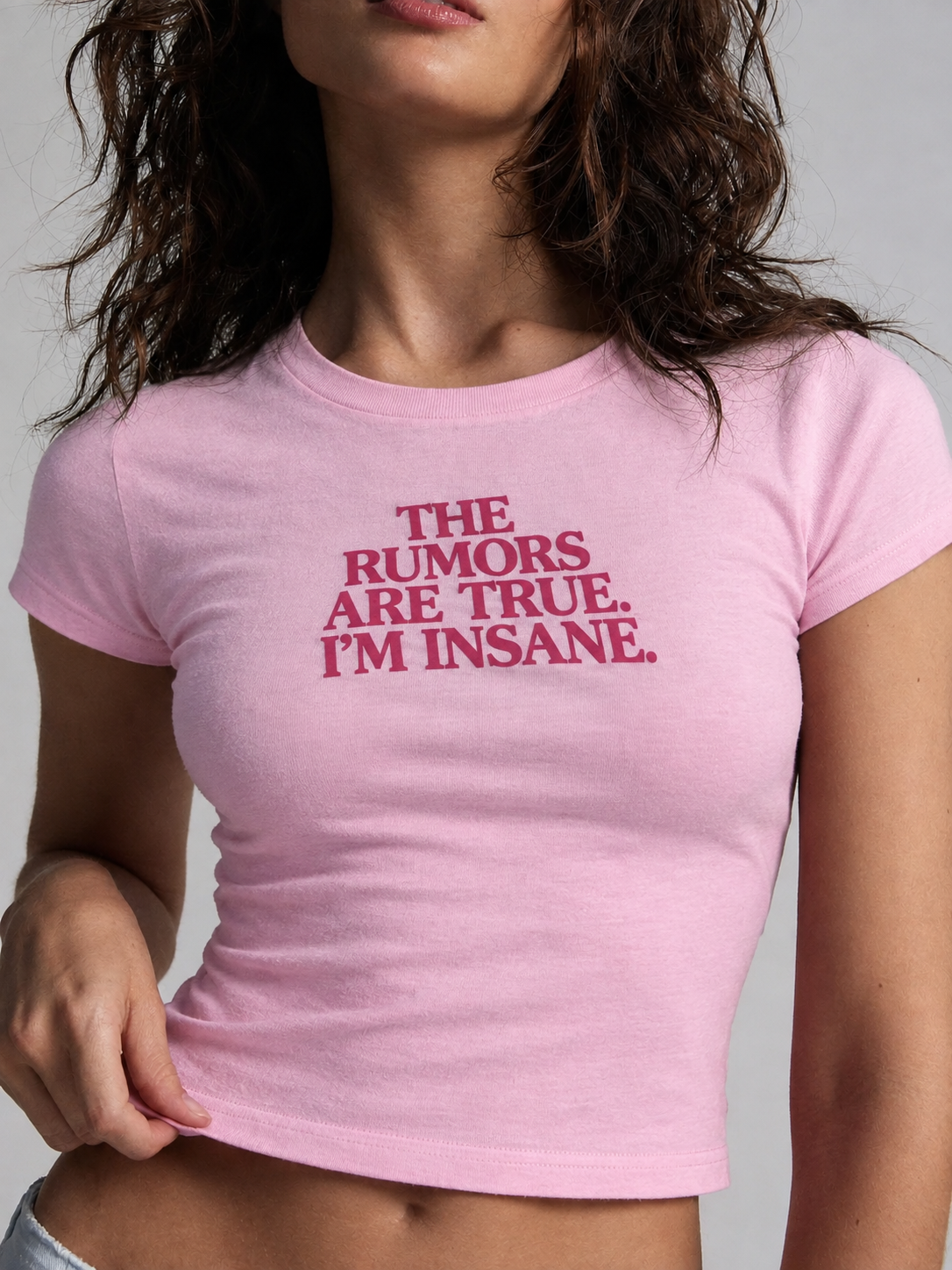The Rumors Are True I’m Insane Baby Pink Baby Tee | Y2K Graphic Crop Top