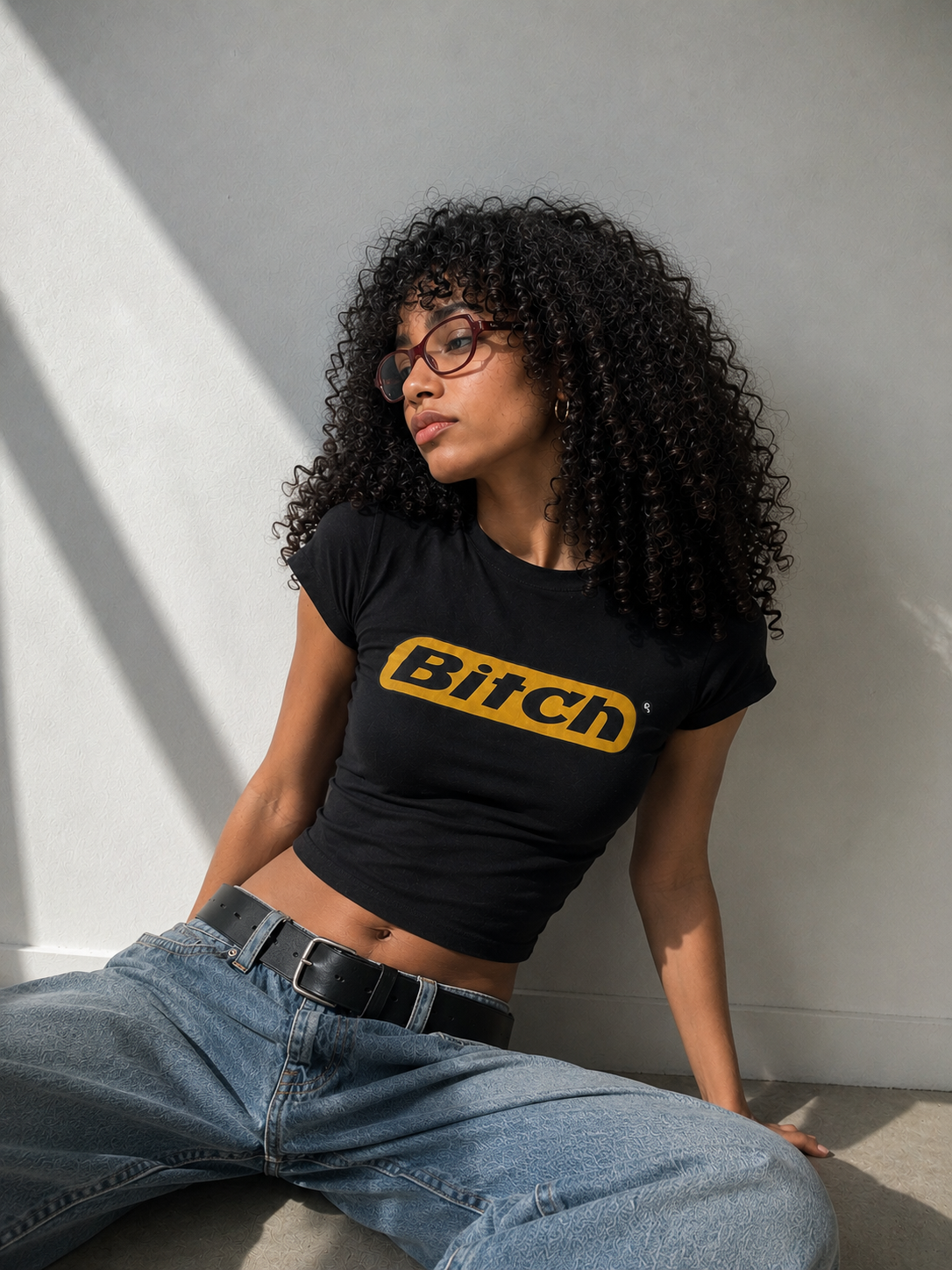 Bitch Graphic Black Baby Tee | Black Y2K Fitted Crop Top