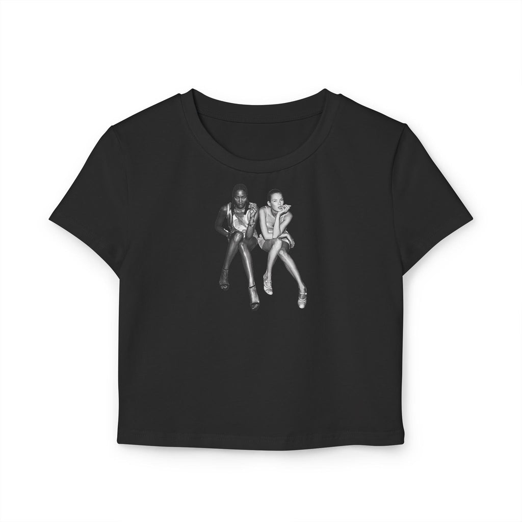 Black Baby Tee with Retro Model Graphic – Cropped Streetwear Top | physical by 303™ (formerly 303)