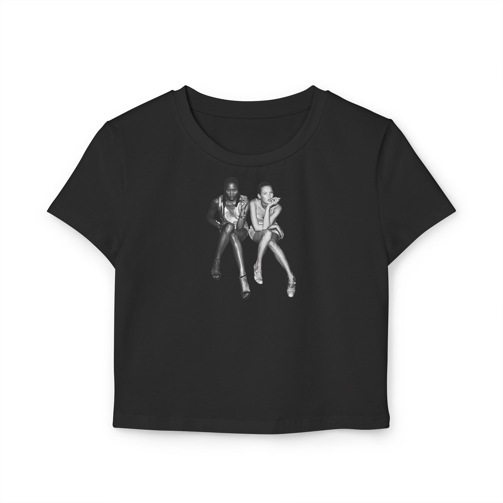 Black Baby Tee with Retro Model Graphic – Cropped Streetwear Top | physical by 303™ (formerly 303)