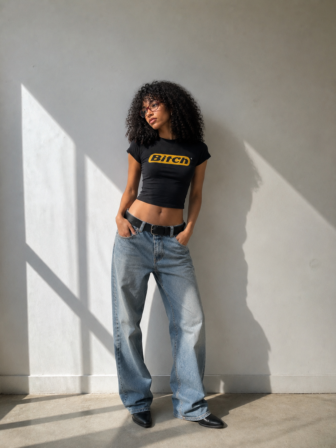 Bitch Graphic Black Baby Tee | Black Y2K Fitted Crop Top