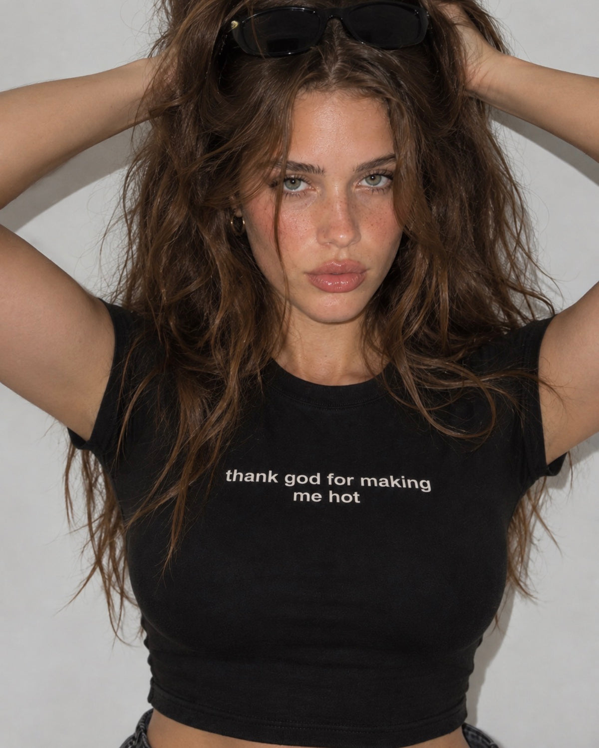 Thank God for Making Me Hot Black Baby Tee | Graphic Y2K Crop Top