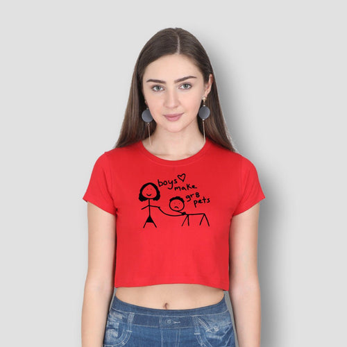 Boys Make Great Pets Red Graphic Crop Top for Women | Y2K Aesthetic Tee | physical by 303™ (formerly 303)