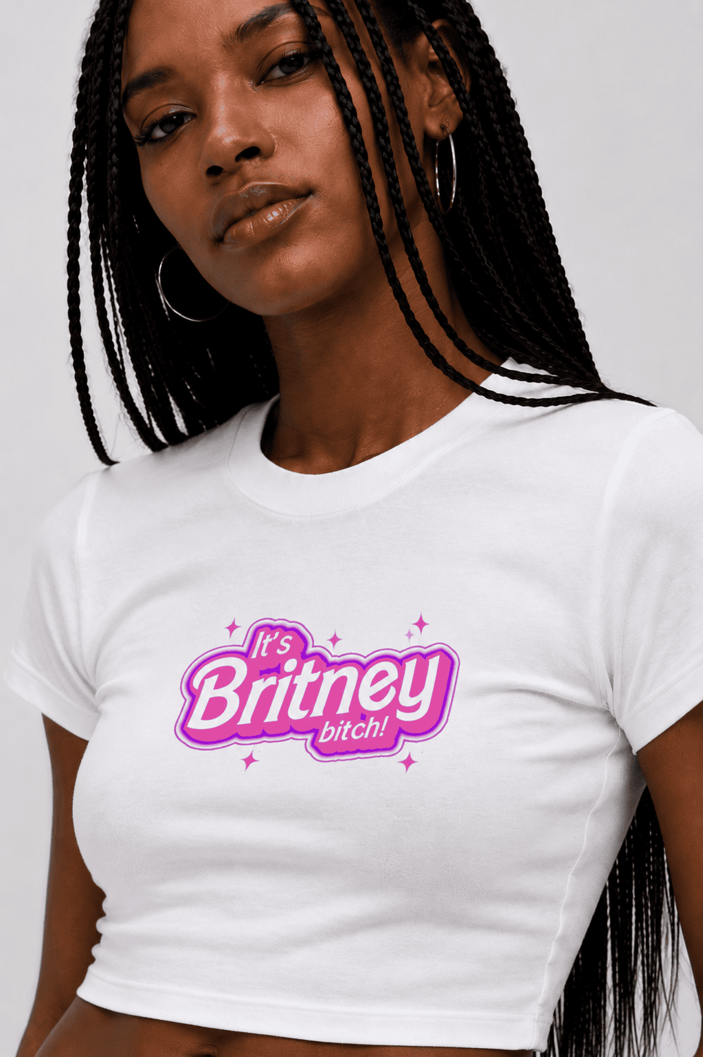 Britney Bitch Graphic Baby Tee | White Y2K Fitted Top