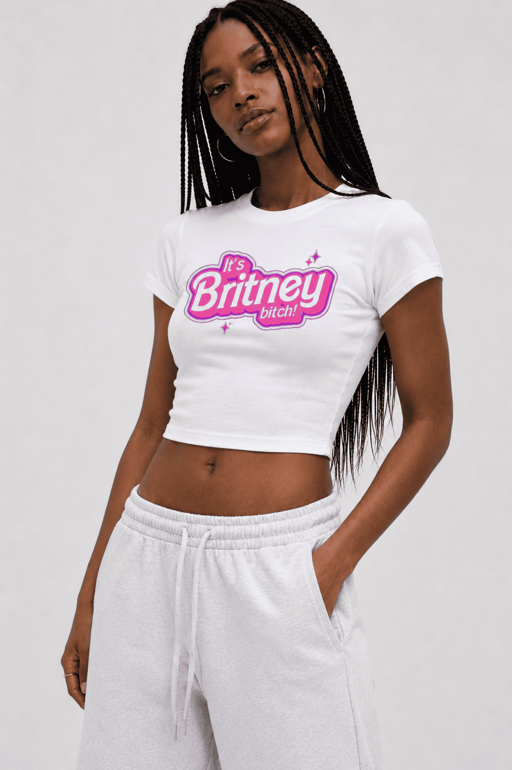 Britney Bitch Graphic Baby Tee | White Y2K Fitted Top
