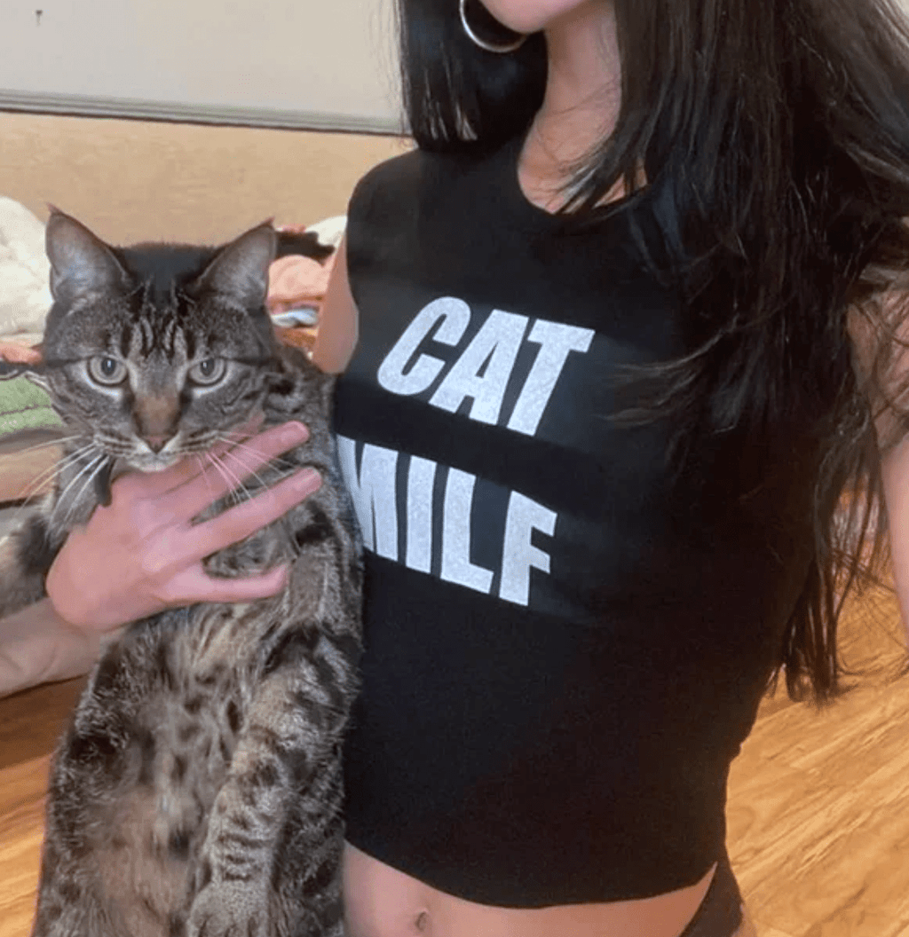 Cat MILF Printed Baby Tee for Women | Y2K Graphic Crop Top | Slim Fit Cotton T-Shirt | physical by 303™ (formerly 303)