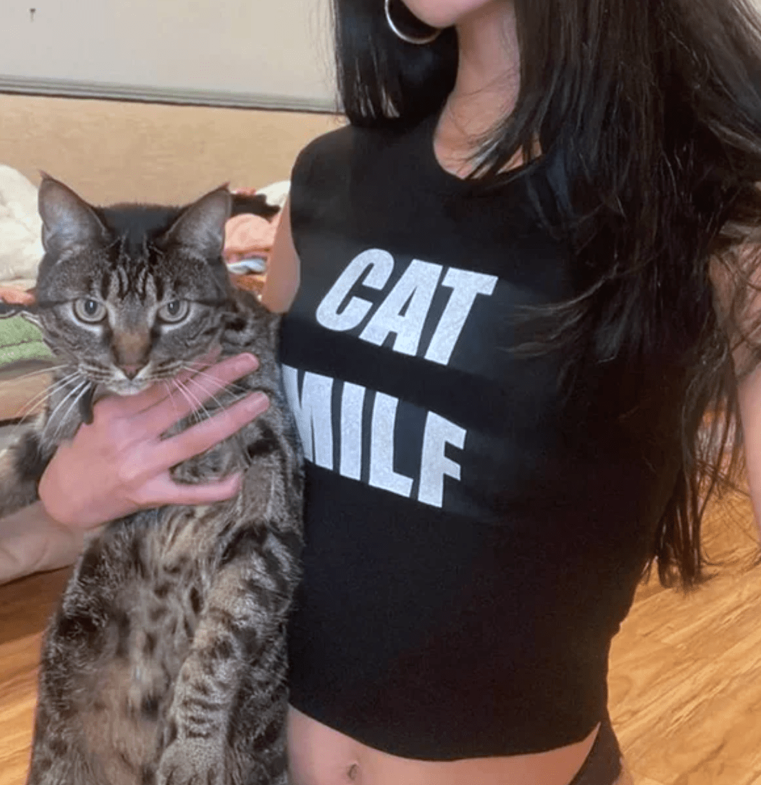 Cat MILF Printed Baby Tee for Women | Y2K Graphic Crop Top | Slim Fit Cotton T-Shirt | physical by 303™ (formerly 303)