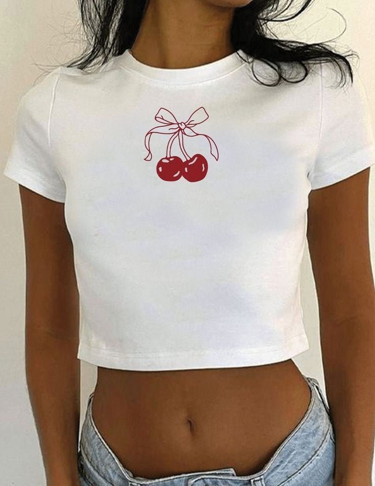 Cherry Baby Tee – White Aesthetic Crop Top | physical by 303™ (formerly 303)