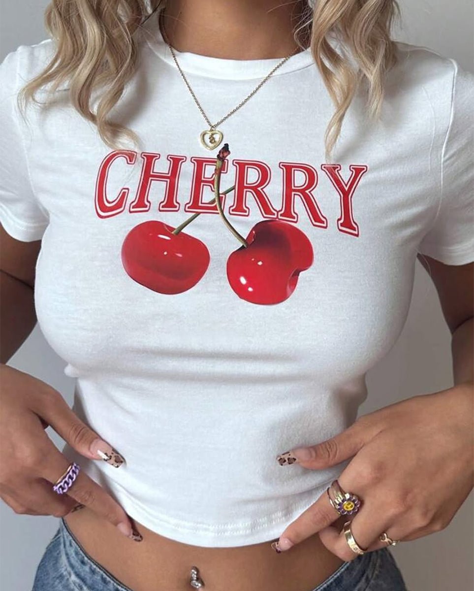 Cherry Graphic Baby Tee – White Crop Top | physical by 303™ (formerly 303)