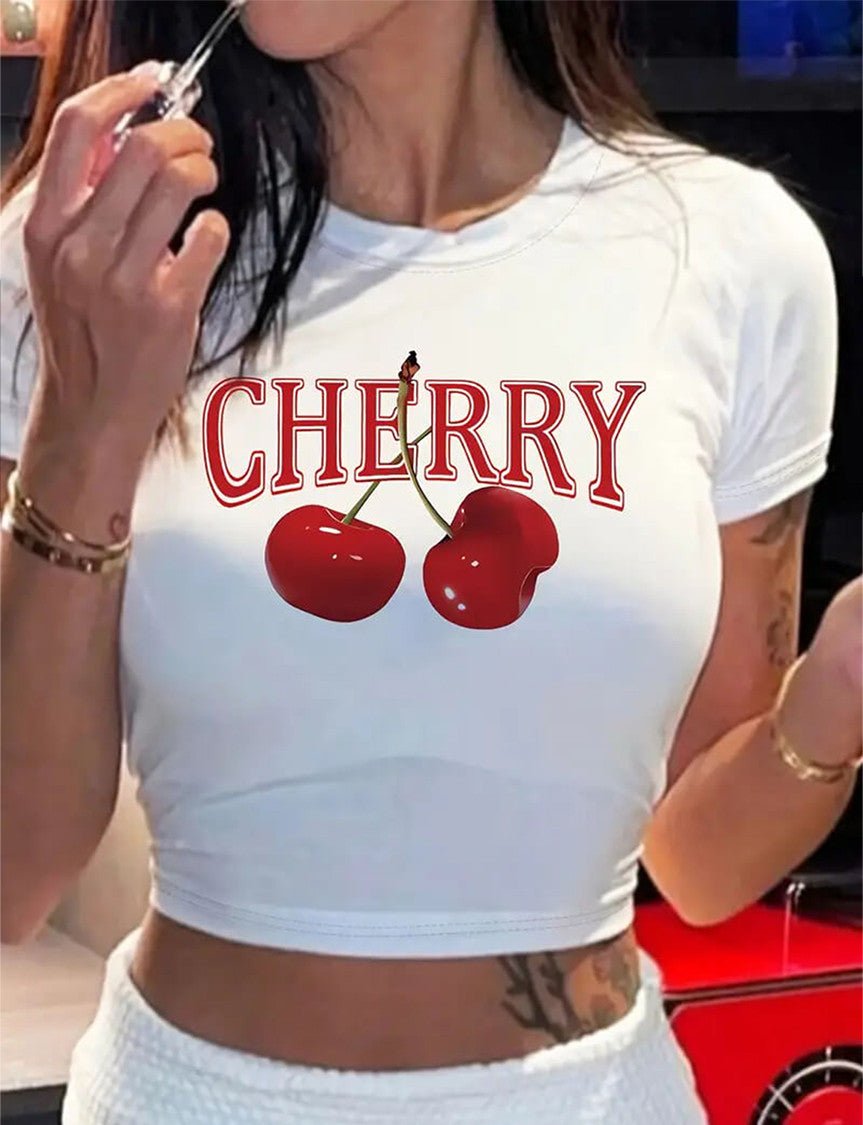 Cherry Graphic Baby Tee – White Crop Top | physical by 303™ (formerly 303)