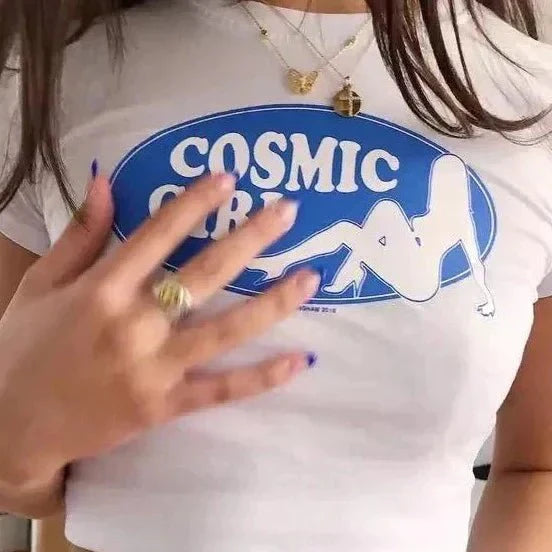 Cosmic Girl Aesthetic Baby Tee – White Crop Top | physical by 303™ (formerly 303)