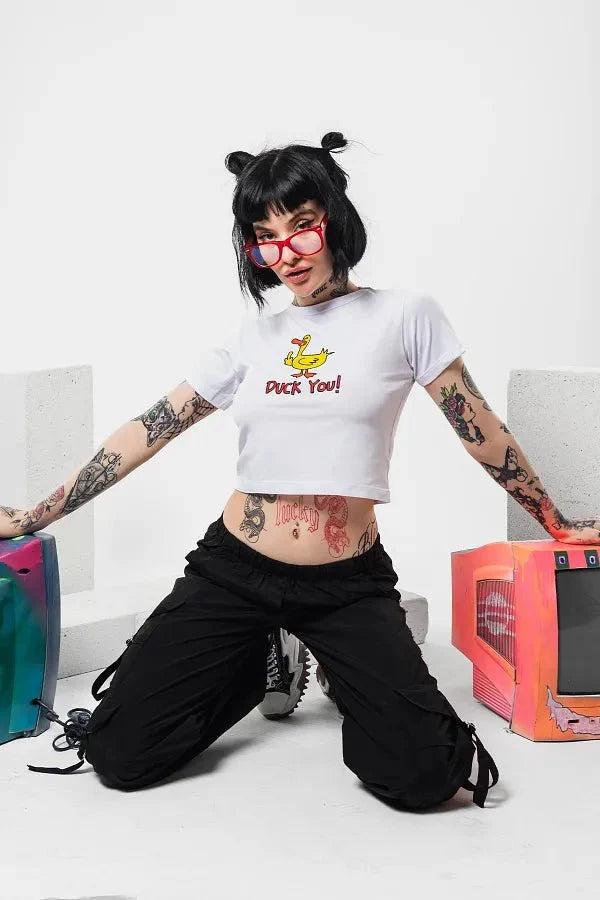 Duck You Baby Tee – Graphic Y2K Crop Top | 303 | physical by 303™ (formerly 303)