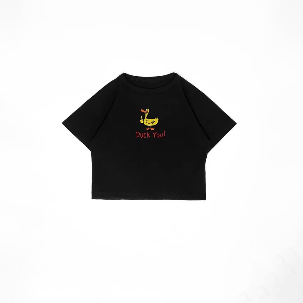 Duck You Graphic Baby Tee | Black Crop Top for Gen Z | physical by 303™ (formerly 303)