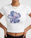 Floral Graphic Baby Tee for Women | Stretchable Crop T-Shirt | White Aesthetic Streetwear Top | physical by 303™ (formerly 303)