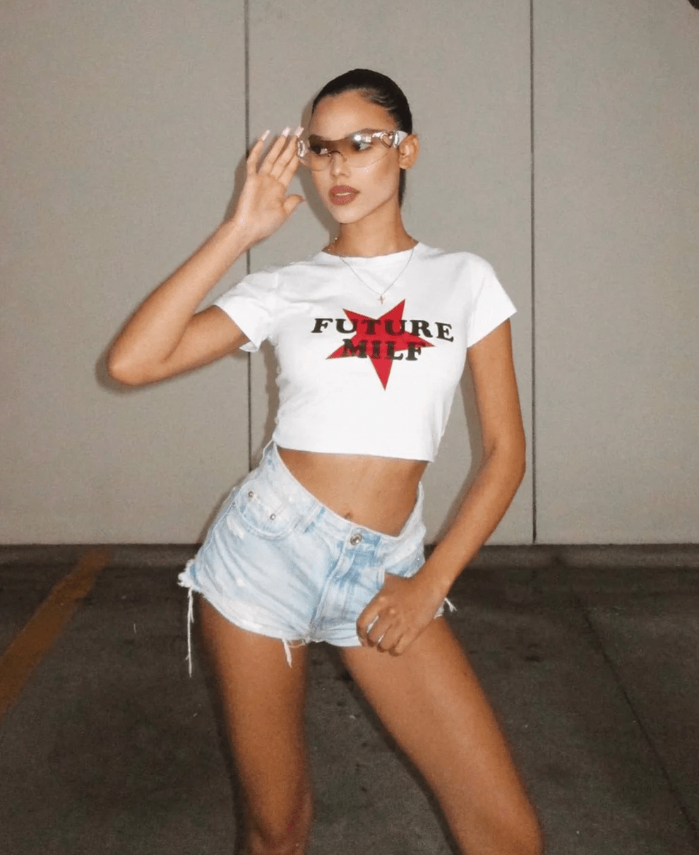 Future MILF Printed Black Baby Tee for Women | physical by 303™ (formerly 303)