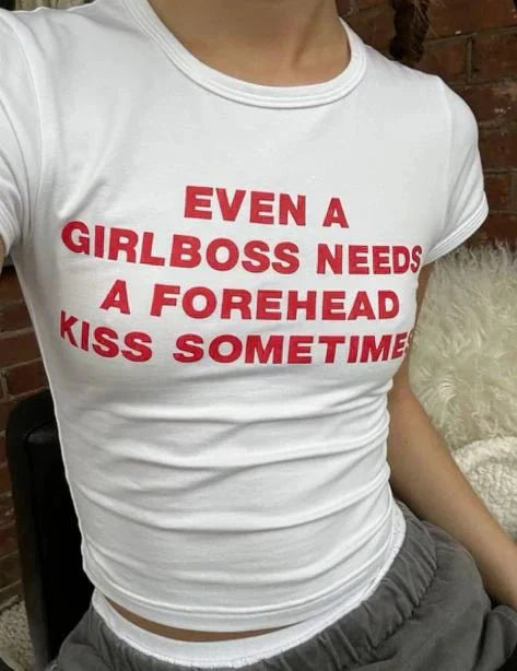 Girlboss Forehead Kiss Baby Crop Top – Trendy Color White | physical by 303™ (formerly 303)