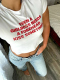 Girlboss Forehead Kiss Baby Crop Top – Trendy Color White | physical by 303™ (formerly 303)