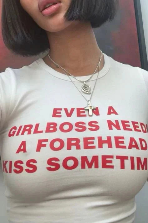 Girlboss Forehead Kiss Baby Crop Top – Trendy Color White | physical by 303™ (formerly 303)