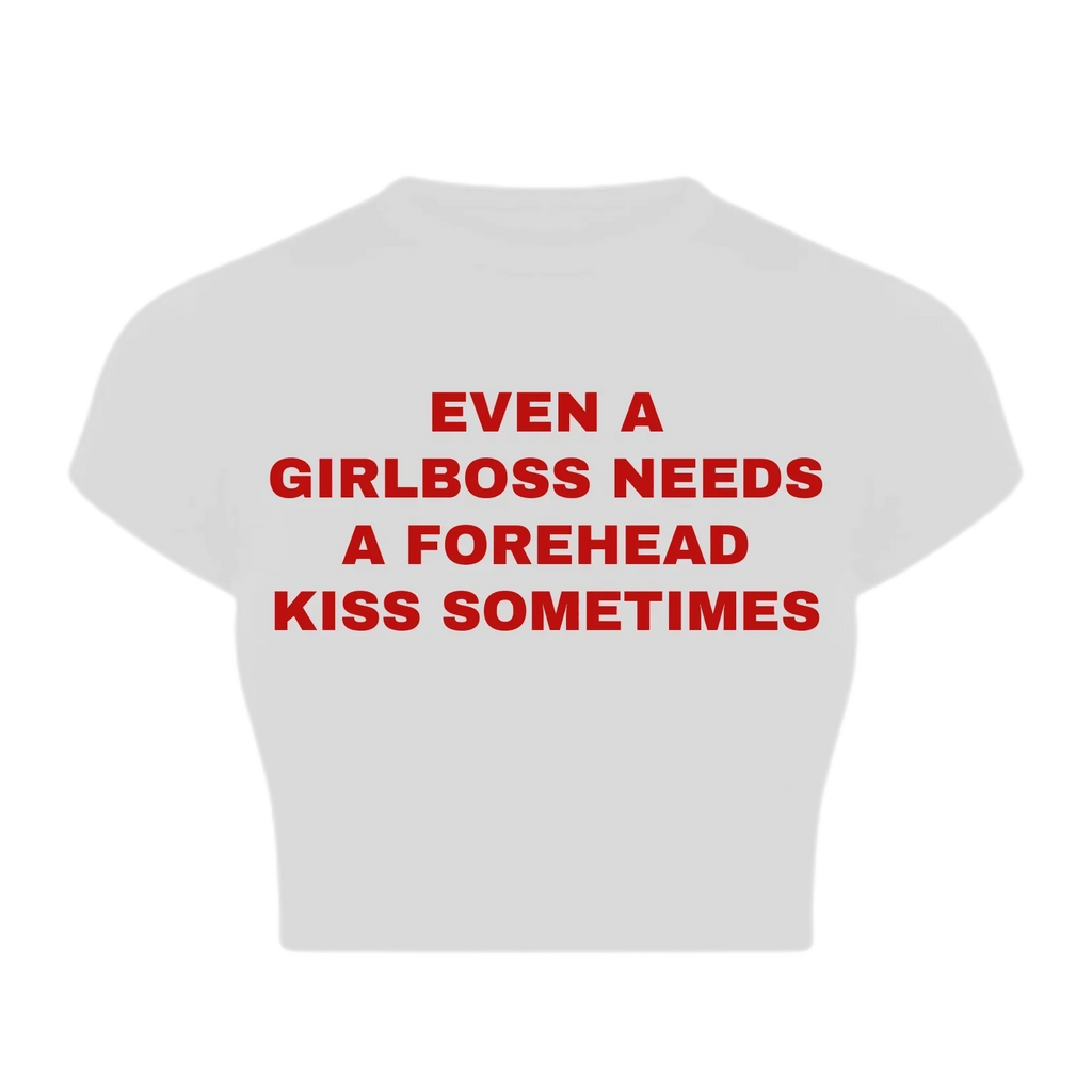 Girlboss Forehead Kiss Baby Crop Top – Trendy Color White | physical by 303™ (formerly 303)
