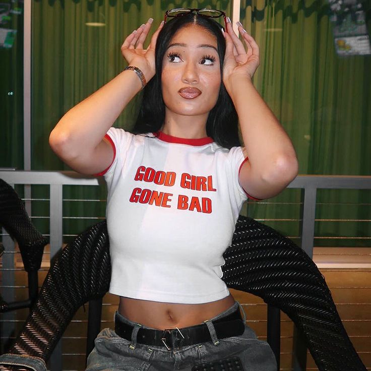 Good Girl Gone Bad Ringer Baby Tee – White & Red Fitted Crop Top | physical by 303™ (formerly 303)
