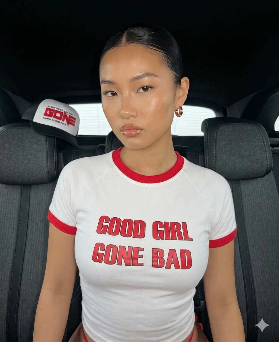 Good Girl Gone Bad Ringer Baby Tee – White & Red Fitted Crop Top | physical by 303™ (formerly 303)