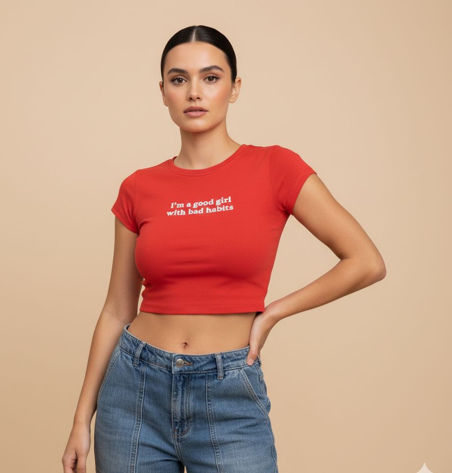 Good Girl with Bad Habits Red Crop Top – Women’s Bold Streetwear Baby Tee | physical by 303™ (formerly 303)
