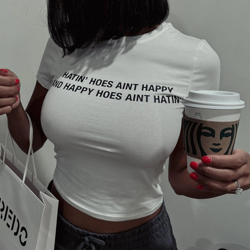 Hatin’ Hoes Ain’t Happy Women’s Baby Tee – Slim Fit Graphic Crop Top | physical by 303™ (formerly 303)