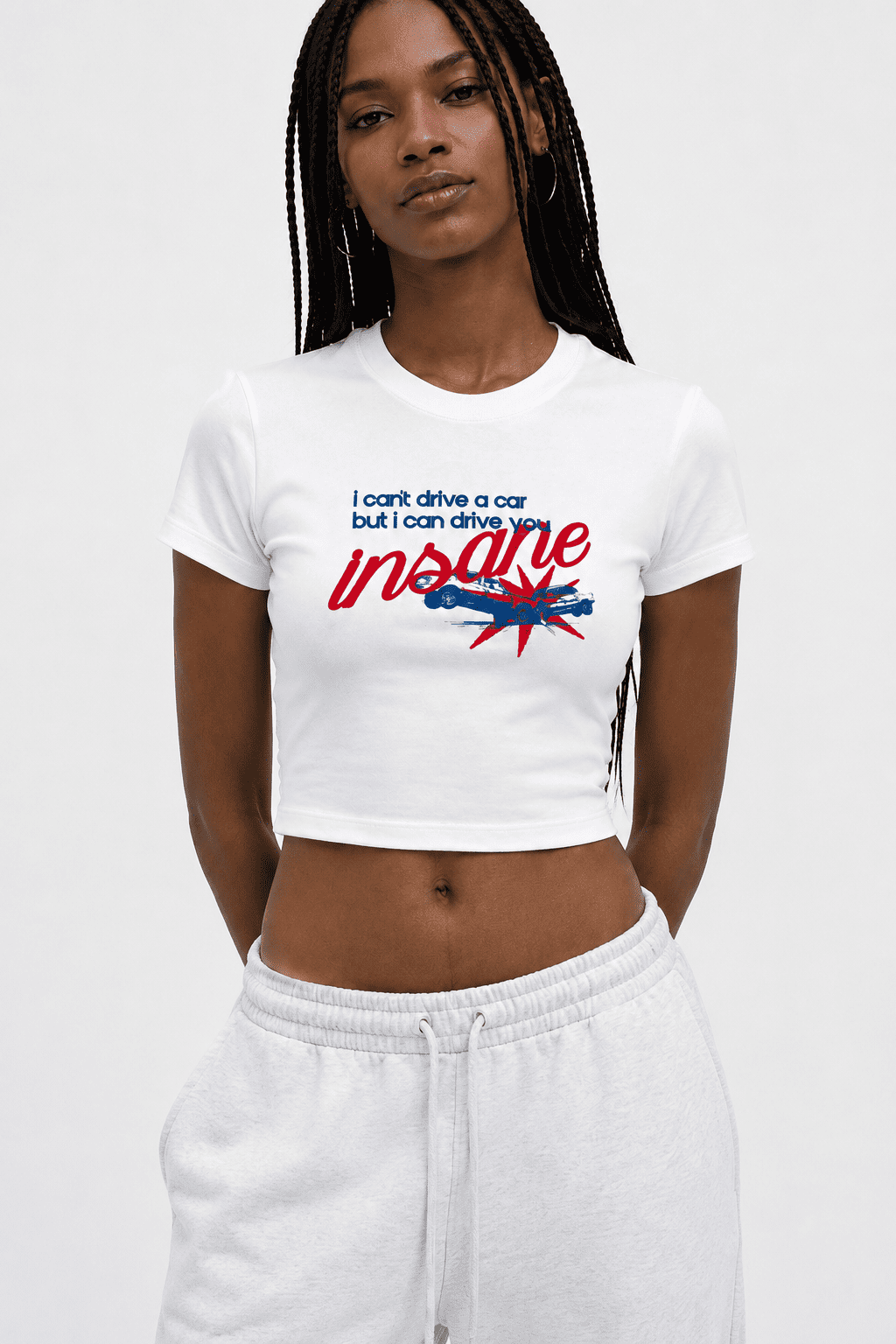 I Can Drive You Insane Graphic Baby Tee – Fitted Cotton Lycra Crop Top