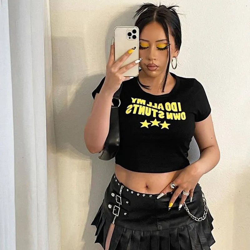 I Do All My Own Stunts Baby Tee – Black Crop Top for Women | physical by 303™ (formerly 303)