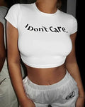 I Don’t Care Baby Tee for Women – White Cropped Graphic Top | physical by 303™ (formerly 303)