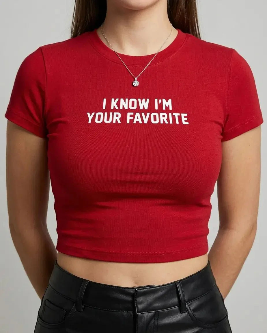 “I Know I’m Your Favorite” Red Baby Tee Crop Top | physical by 303™ (formerly 303)