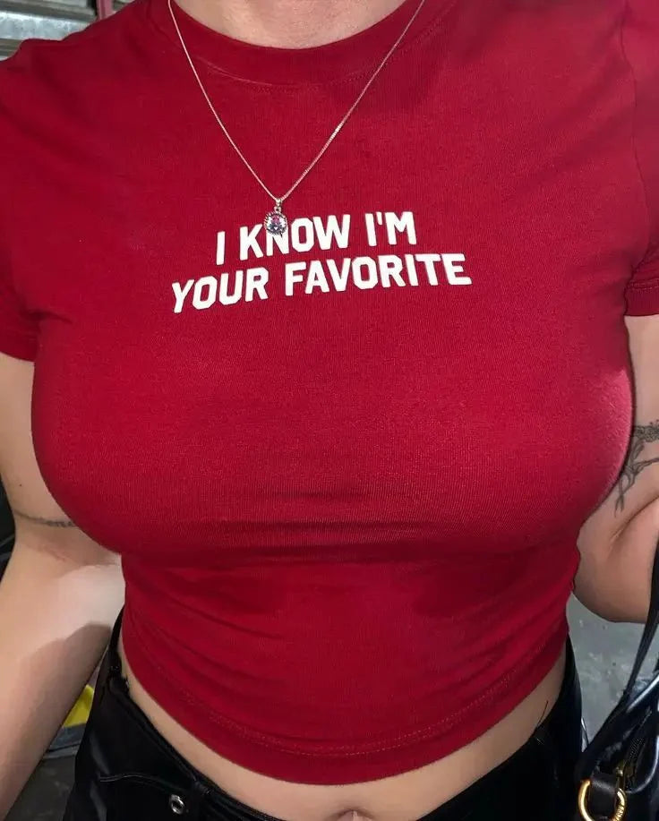 “I Know I’m Your Favorite” Red Baby Tee Crop Top | physical by 303™ (formerly 303)