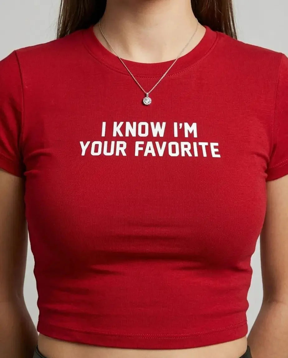 “I Know I’m Your Favorite” Red Baby Tee Crop Top | physical by 303™ (formerly 303)