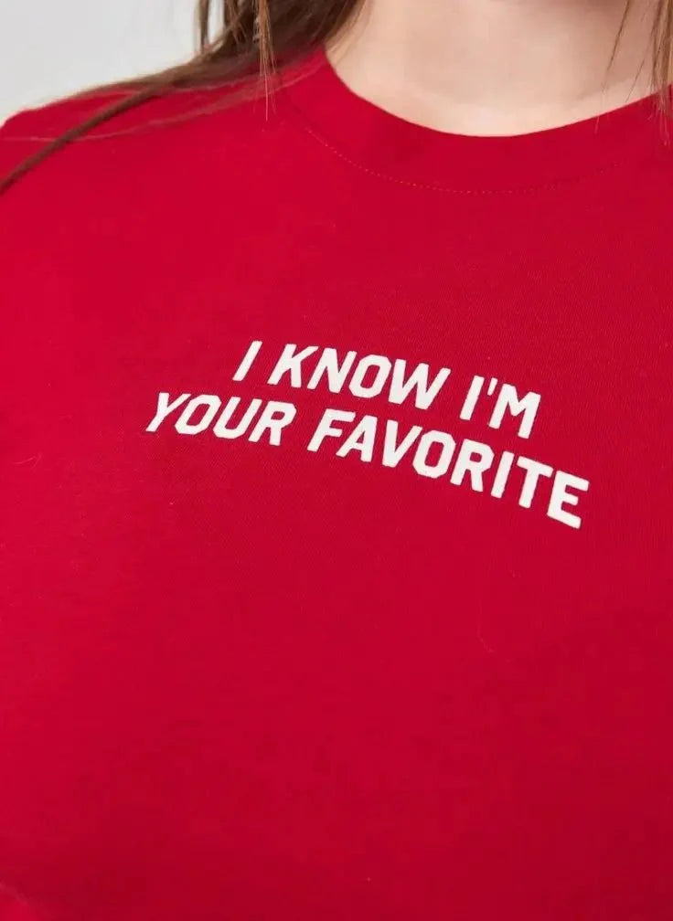 “I Know I’m Your Favorite” Red Baby Tee Crop Top | physical by 303™ (formerly 303)