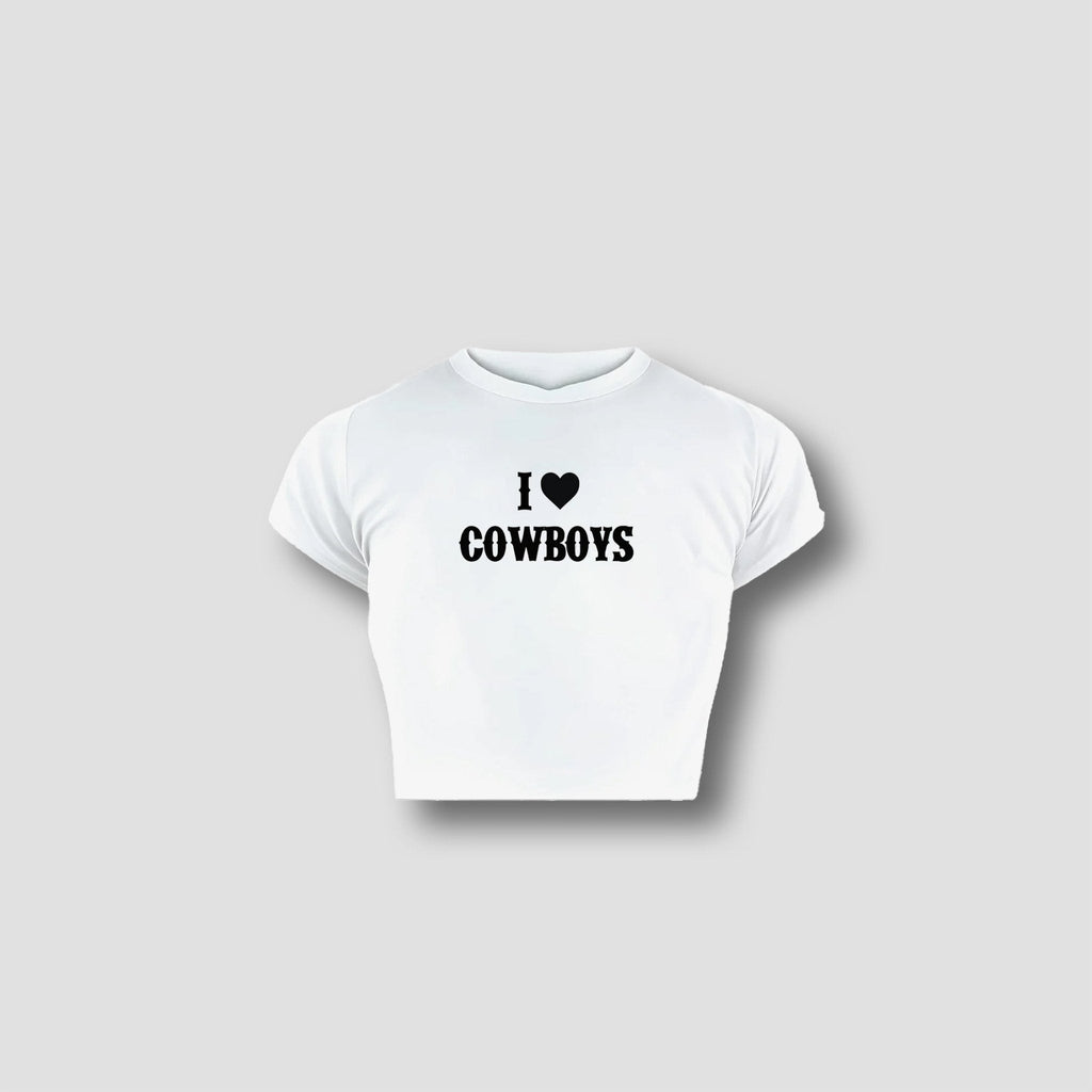 I Love Cowboys Women’s White Baby Tee – Western Style Crop Top | physical by 303™ (formerly 303)