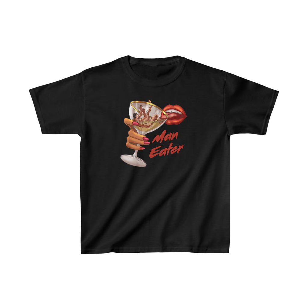 Women’s “Man Eater” Graphic Baby Tee – Y2K Aesthetic Fitted White Crop Top | physical by 303™ (formerly 303)