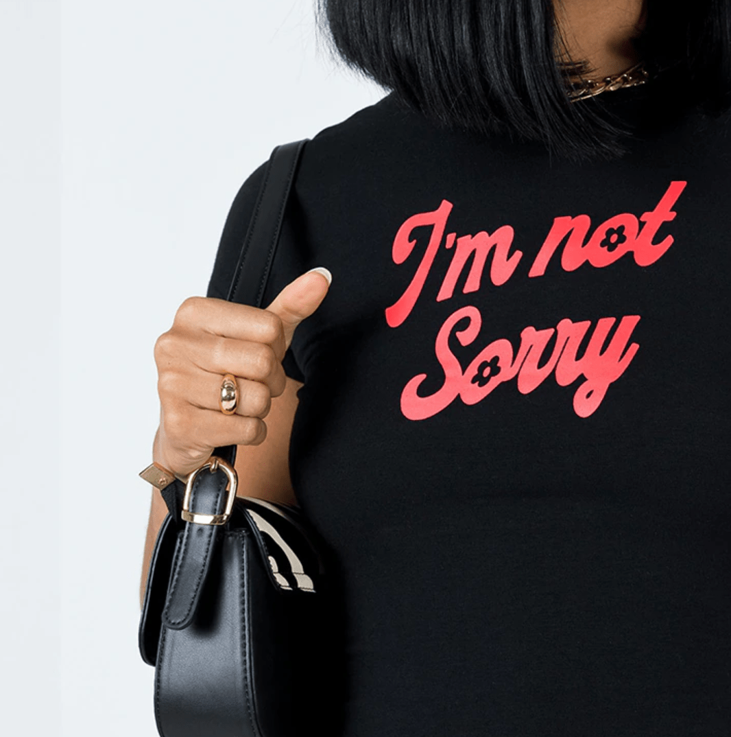 I’m Not Sorry Black Baby Tee for Women | physical by 303™ (formerly 303)