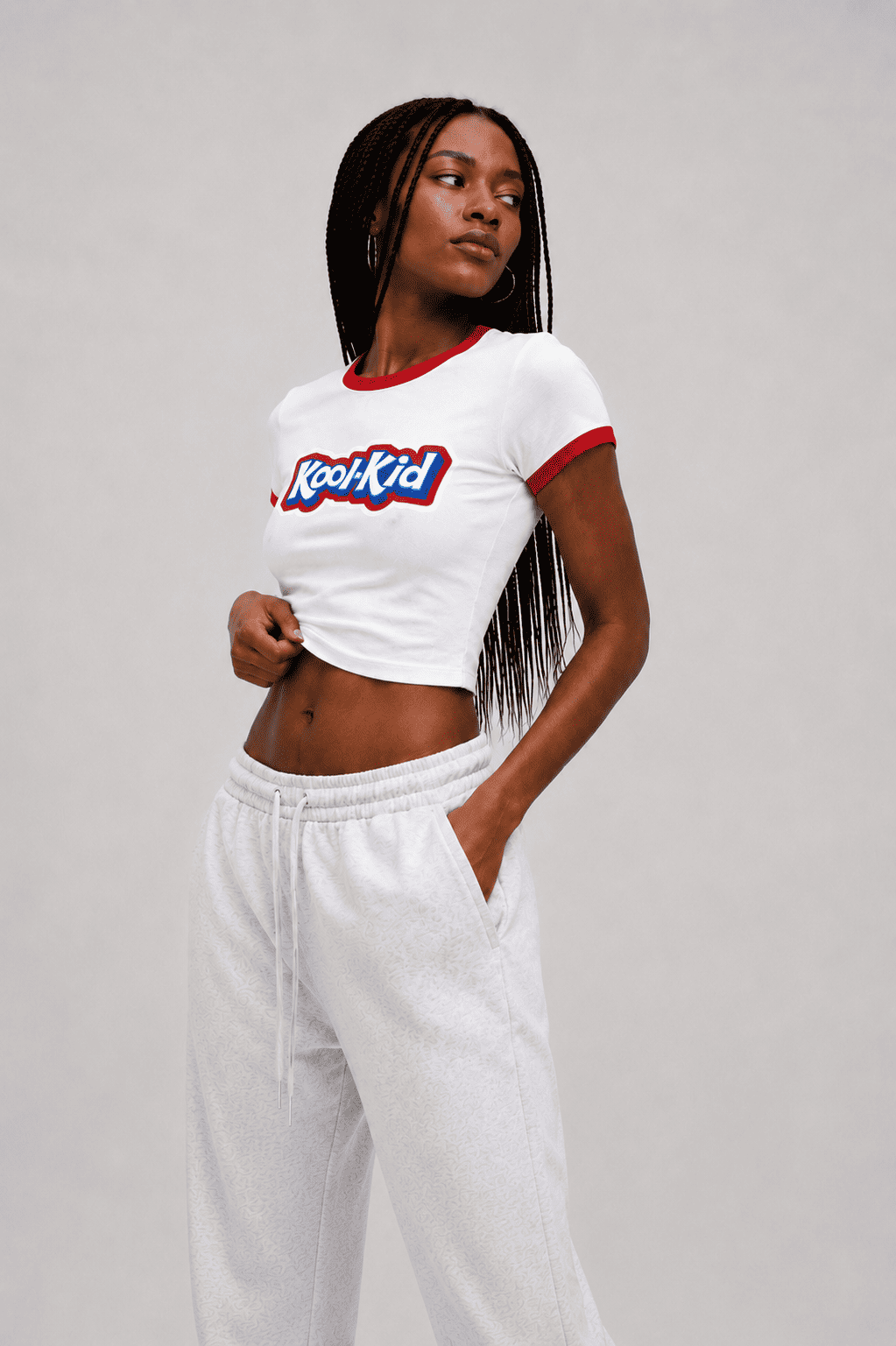 Kool-Kid Graphic Ringer Crop Top | Retro Y2K Baby Tee
