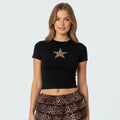 Leopard Star Black Crop Top Baby Tee – Fitted Aesthetic Women’s Crop Top Baby Tee | physical by 303™ (formerly 303)