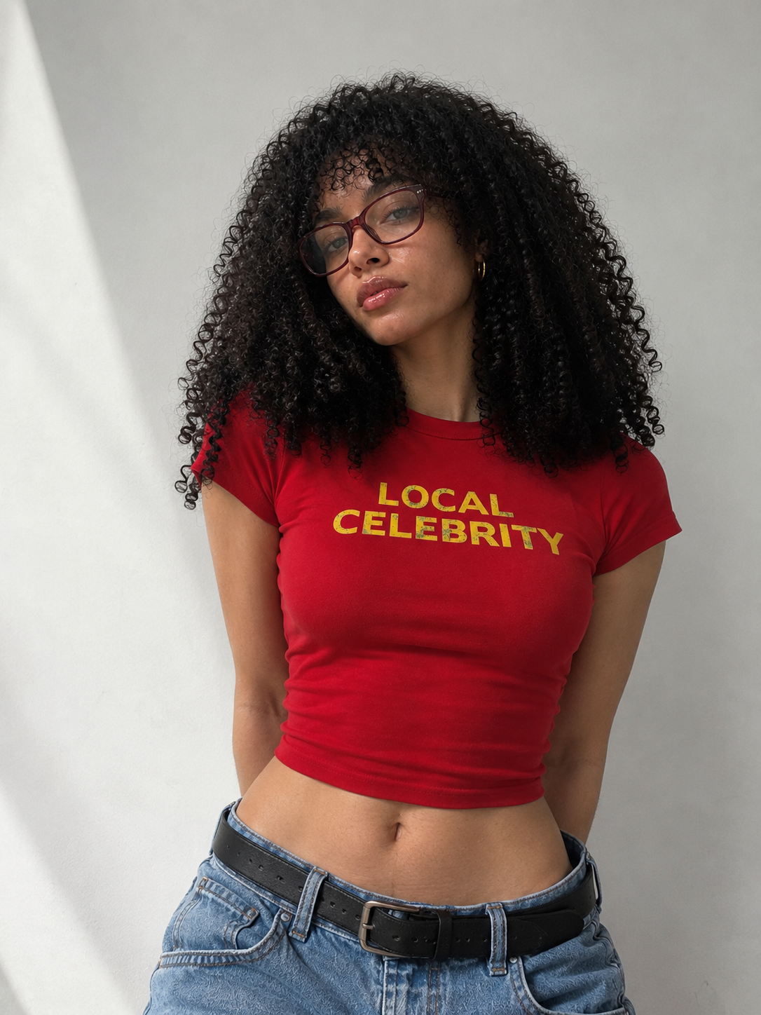 Local Celebrity Red Baby Tee | Yellow Graphic Y2K Crop Top