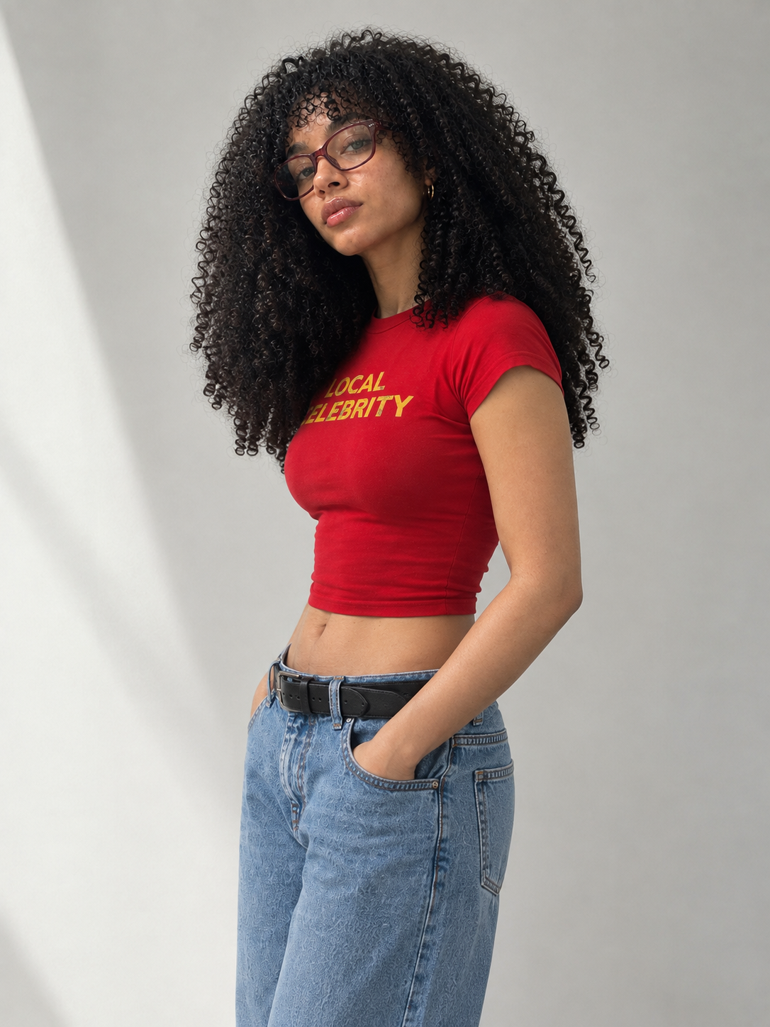 Local Celebrity Red Baby Tee | Yellow Graphic Y2K Crop Top