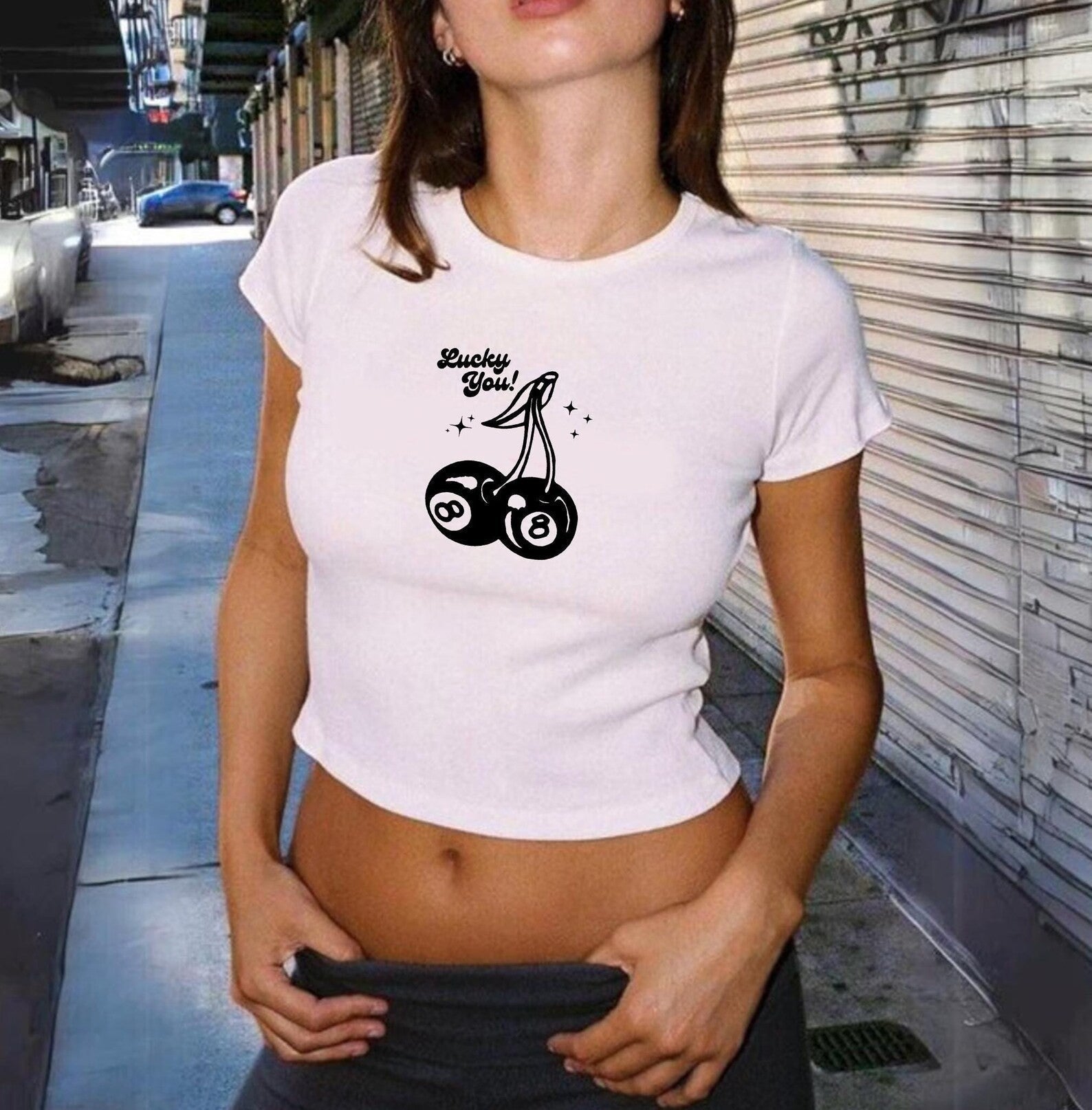 Lucky You Baby Tee – Bold White Crop Top | physical by 303™ (formerly 303)