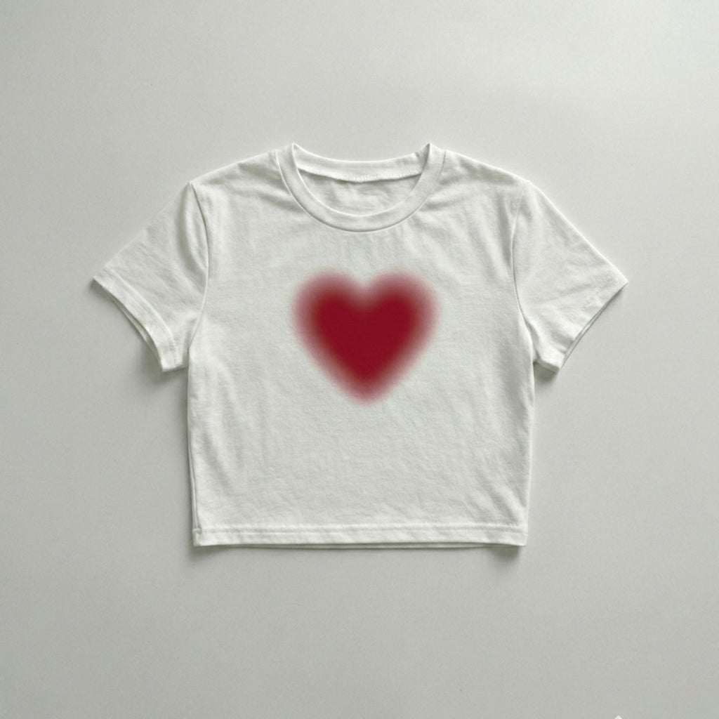 Minimal Red Heart Crop Top Baby Tee | Soft Cotton Fitted T-Shirt for Women – 303 | physical by 303™ (formerly 303)