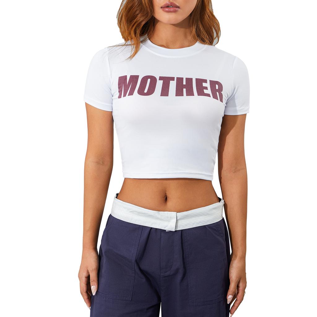 Mother Baby Tee for Women – White Graphic Crop Top Y2K Aesthetic | physical by 303™ (formerly 303)